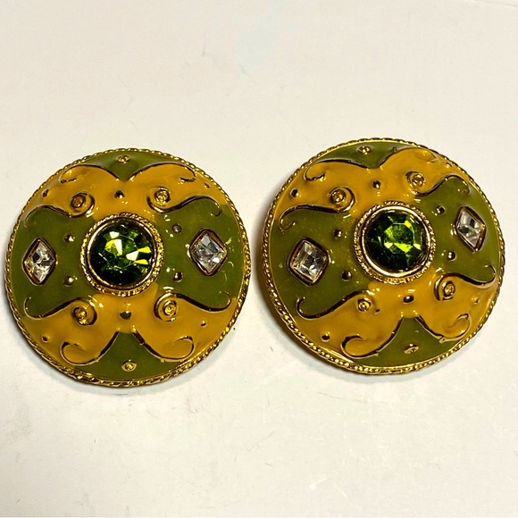 Vintage Blanca Enamel Clip-On Earrings - Picture 1 of 11